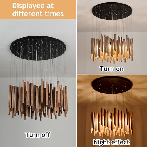 12 Light Wood Chandelier Light Fixture Boho Pendant Light Rustic Large Hanging lamp for Farmhouse Living Doom Entryway Entrance Dinning Room Foyer Kitchen