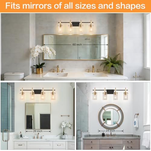 Farmhouse Brass Bathroom Vanity Lights fixtures Over Mirror Vintage Bathroom Lighting Wall Sconce with Glass Shade 4 Lights