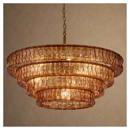 4 Tier 40 Inch Amber Crystal Glass Chandeliers