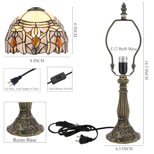 Tiffany Lamp Stained Glass Table Bedside Accent Light 8X8X14.5 inch