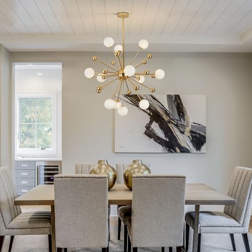 12 Light Gold Globe Sputnik Chandelier Mid Century Modern Ceiling Light