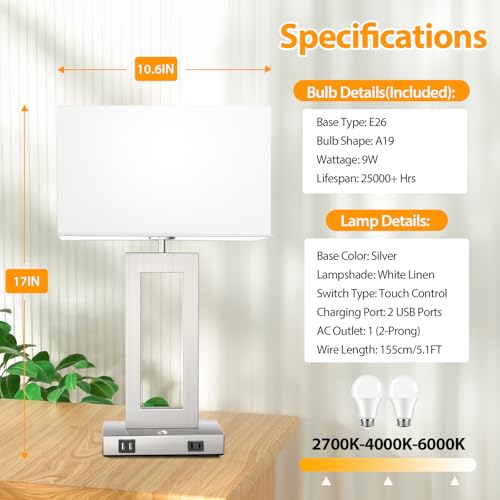 3 Color Temperatures Touch Control Table Lamps Set of 2 (2 Count)