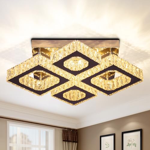 22" 4 Light Square Crystal Flush Mount Chandelier Ceiling Light Warm White (4 Count)