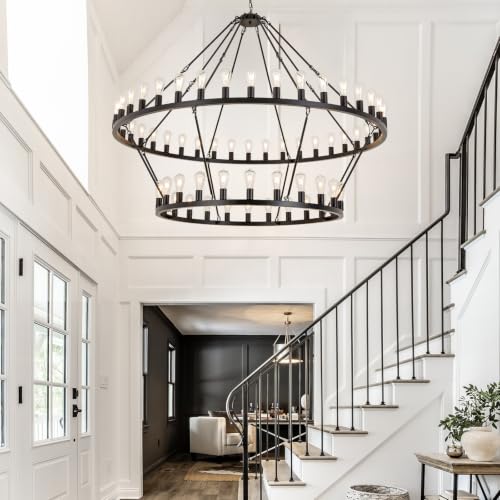70" Black Wagon Wheel Chandelier 2