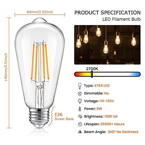 Vintage LED Dimmable Edison Light Bulbs 100W Incandescent Equivalent (4 Count)