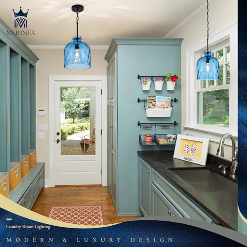 Blue Hammered Glass Pendant Light