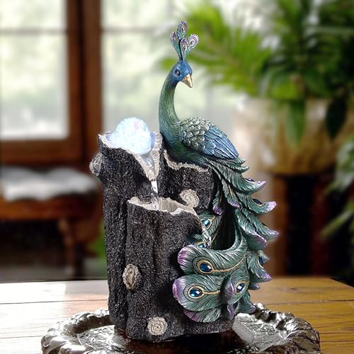 Tabletop Peacock Waterfall Fountain
