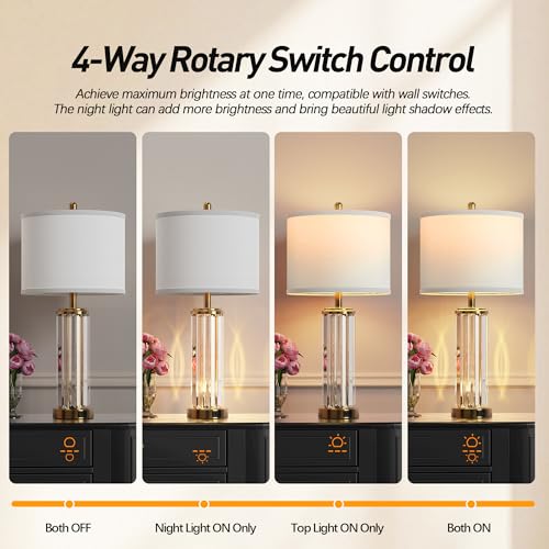 Gold Table Lamps for Bedroom Set of 2 with Nightlight