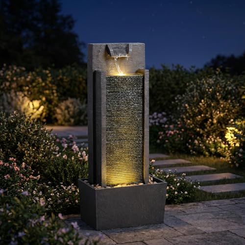 32 Inch Modern Straight Panel Water Fountain with LED Light