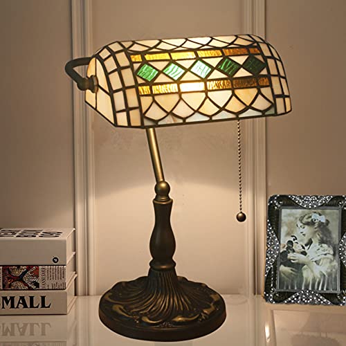 Tiffany Style Bankers Table Lamp Stained Glass Piano Desk Lamp Vintage Bedroom Bedside Lamp for Study