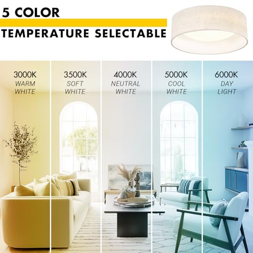 LED Flush Mount Ceiling Light with Fabric Shade