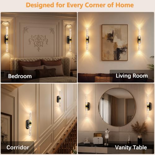 Crystal Battery Operated Wall Sconces Set of 2 for Home Space (2 Count)