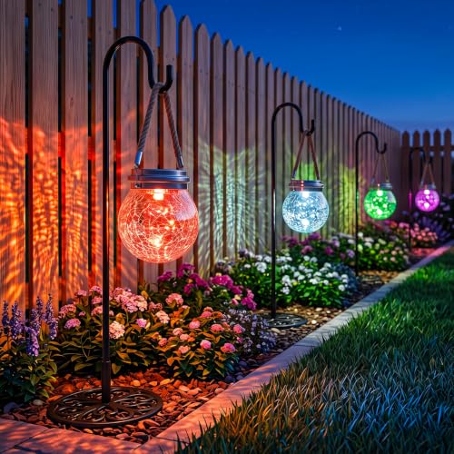 6 Pack Solar Cracked Glass Globe Lanterns Hang with Bright Colorful 1 LED (6 Count)