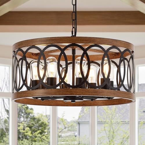 8 Light Farmhouse Drum Pendant Light