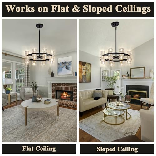 18 Inch Black Wagon Wheel Chandelier with Crystal Shades