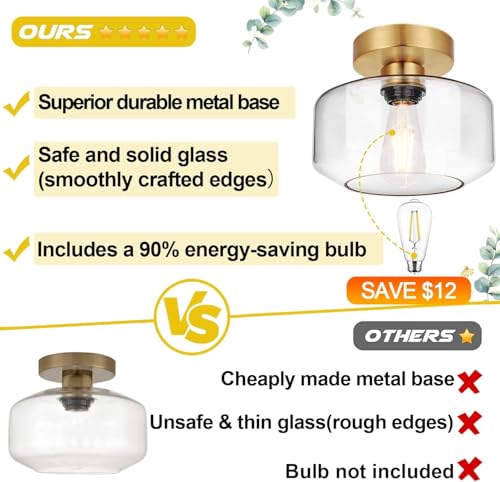 Industrial Semi Flush Mount Ceiling Light Brushed Gold