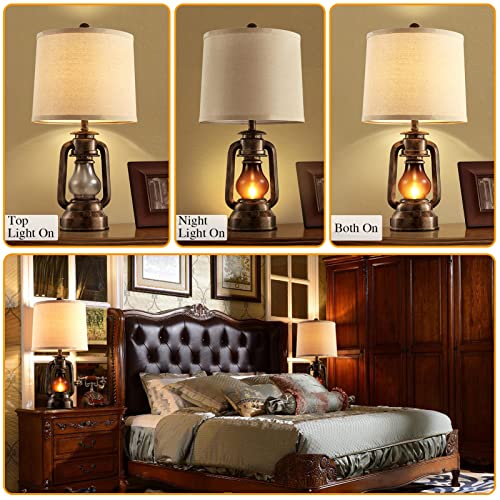 Farmhouse Lantern Table Lamps for Living Room Set of 2 with USB C+A (2 Count)