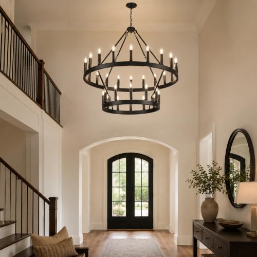 2 Tier Black Wagon Wheel Chandelier