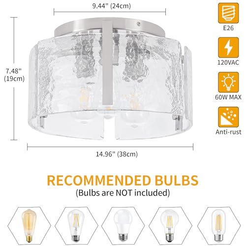 Modern Brushed Nickel Semi Flush Mount Ceiling Light 3 Lights Ceiling Lamp