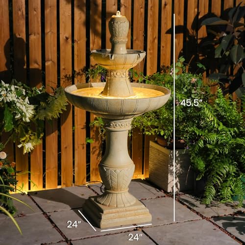 45.28H 3 Tier Outdoor Water Fountain with LED Lights Large Italian Resin Garden Fountain for Patio Yard Weather