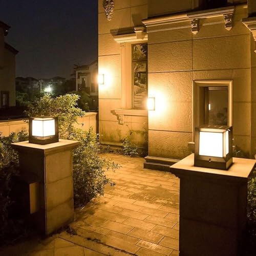 Solar Post Cap Lamp Outdoor Home Courtyard Gate Post Lights Led Waterproof Villa Community Garden Landscape Lighting Remote Control Square Wall Head Pedestal Lamp for