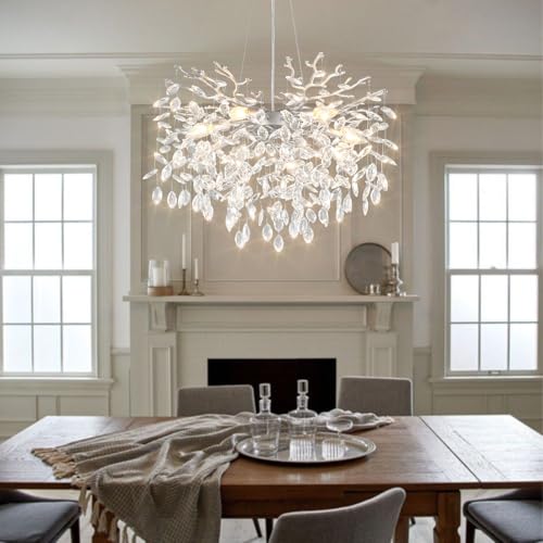 24 Inch Modern Tree Branch Chandelier Silver Crystal Pendant Lighting