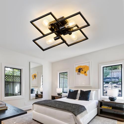 Black Industrial Semi Flush Mount Ceiling Light Kitchen Light Fixtures 4