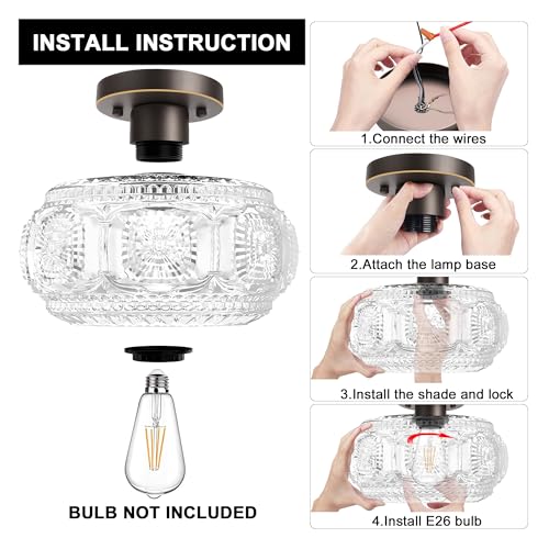 Glass Semi Flush Mount Ceiling Light Fixture