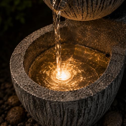 3 Tier Solar Outdoor Fountain with Warm LED Lights