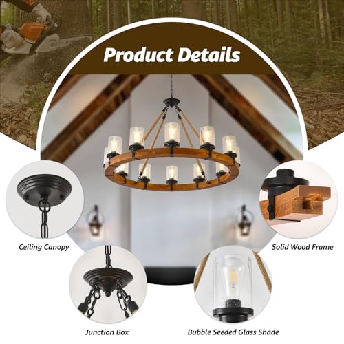 40" Wood Wagon Wheel Chandelier 12