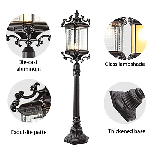 Style Outdoor Pillar Lamp Waterproof Column Lamp Aalloy Street Light E27 Post Light with Glass Lampshade Villa Courtyard Pole Lamp