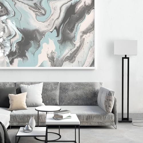 58" Matte Black Floor Lamp with White Linen Shade