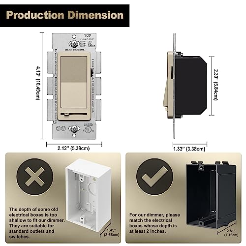 5PK Matte Champagne Gold Dimmer Light Switch (5 Count)