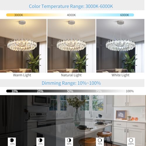 Modern Round Crystal Chandelier 24 Inch Chrome Dimmable LED Crystal Ring Chandelier 4