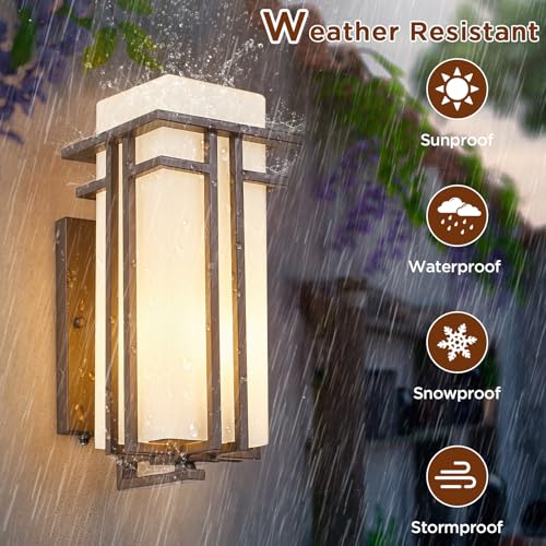 15.35"H Matte Brown Outdoor Wall Light Large Outdoor Wall Lantern Oil Rubbed Bronze Exterior Light Fixture Waterproof Metal with Frosted Glass Sconce Light for Porch Garage Front Door