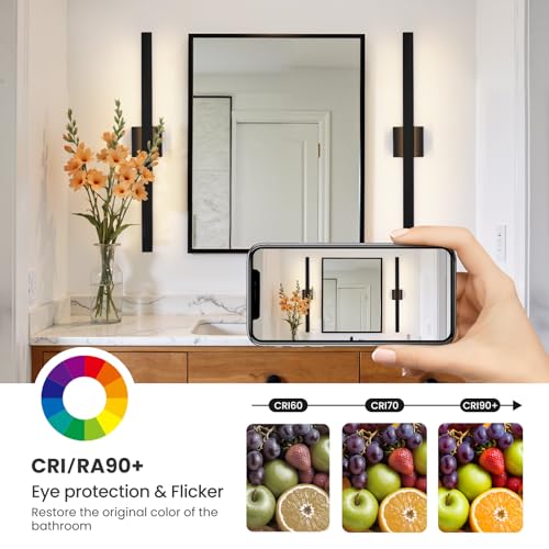 Modern Bathroom Vanity Light Black Bathroom Light Fixture Over Mirror 32 Inch 26W Dimmable 5CCT LED Vanity Light Bar for Bathroom Mirror Cabinets Bedroom