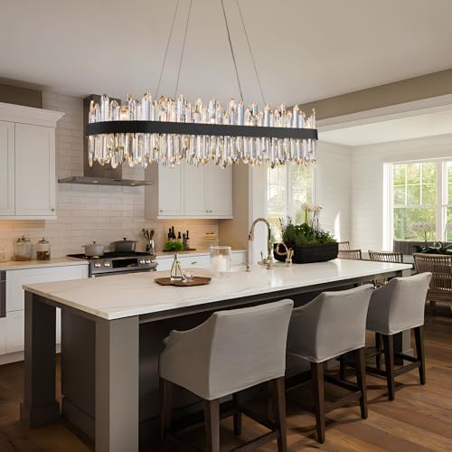 Black Oval Crystal Chandelier L45.3 inch