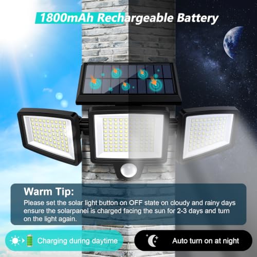 Solar Outdoor Lights 2500LM 210 LED Security Lights with Remote Control (4 Count)