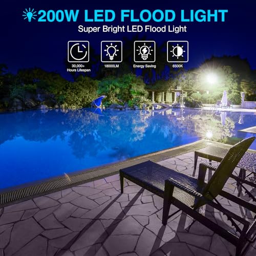 2 Pack 200W LED Flood Light Outdoor (2 Count)