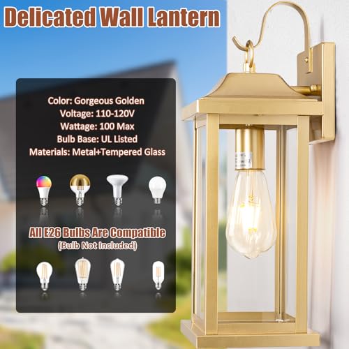 17 Inch Large Gold Outdoor Sconces Wall Lighting 2 (2 Count)