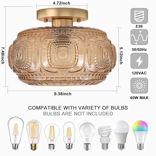 Mid Century Modern Glass Semi Flush Mount Ceiling Light Fixture