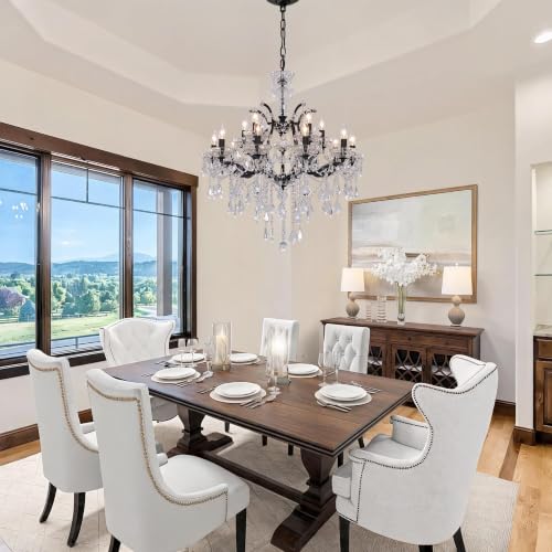 15 Light Modern Maria Theresa Crystal Chandelier UL Listed Black Farmhouse Chandeliers D29.5 Pendant Light Fixture for Dining Room Living Room Bedroom Foyer Entryway