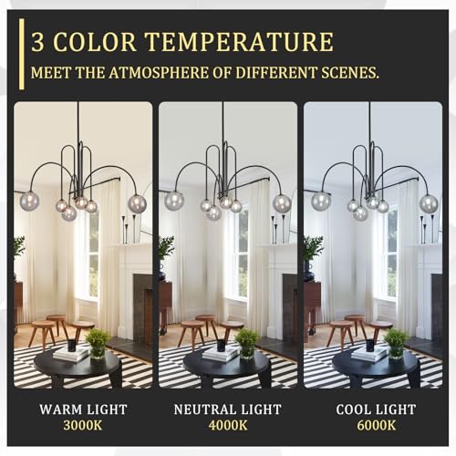 Modern 40" 6 Light Black Sputnik Chandelier with Smoke Glass Globe