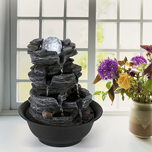 Tabletop Water Fountain Indoor Waterfalls Fountains with LED
