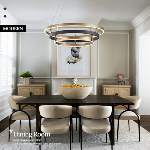 3 Ring LED Chandelier Modern Chandeliers Black Gold Brass Dimmable 24''