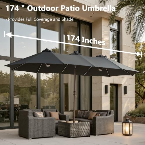 15FT Double Sided Rectangular RGB LED Patio Umbrella with Remote & App Control