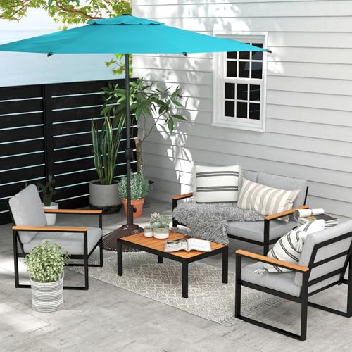 9FT Lyon Outdoor Patio Umbrella Outdoor Table Umbrella with Push Button Tilt and Crank Market Umbrella 8 Sturdy Ribs UV Protection Waterproof for Garden Deck Backyard Pool