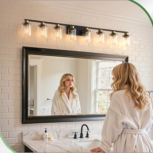 55 Inch 8 Light Black and Gold Bathroom Vanity Light Fixture