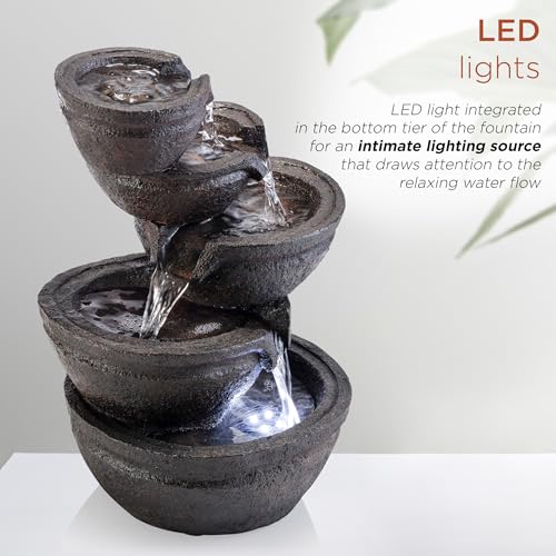 WIN1138 13" Indoor Tabletop Tiering Bowls Water Fountain with LED Lights