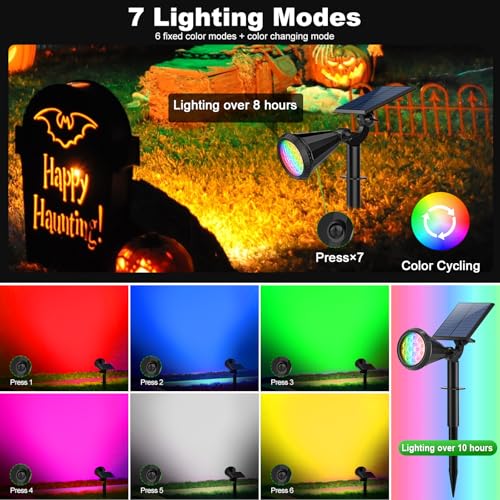 Color Changing Solar Spot Lights Outdoor Waterproof 180° Adjustable Colored RGB Solar Powered Landscape Lights for Yard 7 Lighting Modes Solar Spotlights for Pathway Garden Outside (2 Count)
